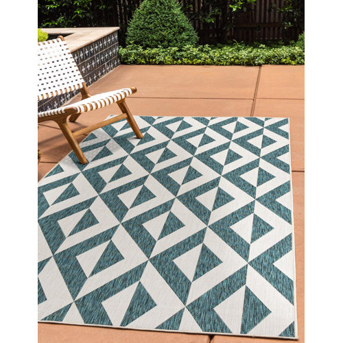 Jill Zarin™ Geometric Teal Indoor / Outdoor Area Rug & Reviews Wayfair